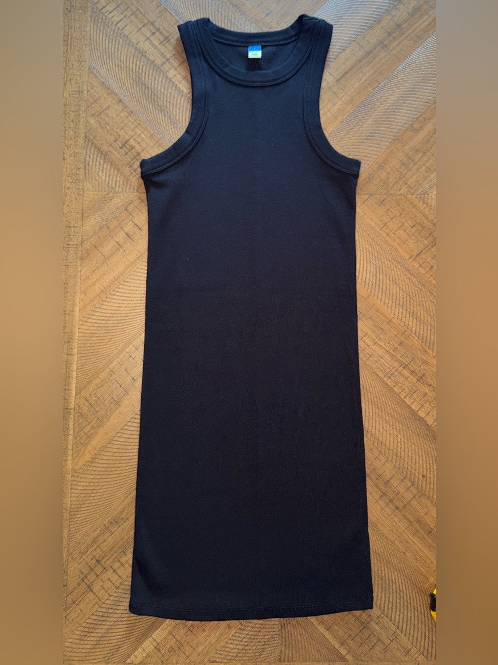 Classic Black Ribbed Fitted Sleeveless Tank Dress - size Small